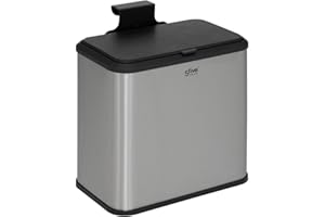 5 FIVE SIMPLY SMART 5five - Poubelle à Compost 5L Inox Fixation Crochet à Suspendre Placard Double Ouverture Seau Amovible Revêtement Anti-trace Nettoyage Facile