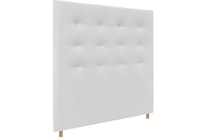 DHOME Cabecero Capitoné hasta el Suelo Cabezal 8cm tapizado ACUALINE Tela y Polipiel para Cama Dormitorio (150x120cm (150), Polipiel Blanco)