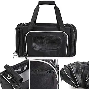 Smiling Paws Pets 4-Way Expandable Airline Approved Soft Sided Pet Carrier, Pet Travel TSA Carrier Bag for Cats, Puppy & Small Animals, Collapsible Kennel, Airplane, Car & Train Travel, 17x11x9 L/W/H