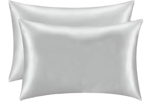 Sunshine Comforts Satin Silk 2 Pack Silver, Soft, Smooth, Luxurious Pillow Cases with Envelope Closure, Silk Pillow Cases for hair & skin, for Women's, Standard Size 50x75cm