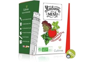 CULTIVEA® Flavours of The World - Italian Menu Growing Kit - 100% Organic Seeds - Garden and Enjoy - Gift idea (Dwarf Bean, Ishia Napoli Tomato, Oregano, Lollo Lettuce, Genovese Basil)