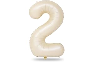 LINGQIANG Cream 2 Balloons, 40 Inch Giant Helium Foil Number 0-9 Beige 2th Birthday Balloon for Boys Girls, Self Inflating White Sand Digit 2 Balloons for Women Men Anniversary Party Decorations Supplies