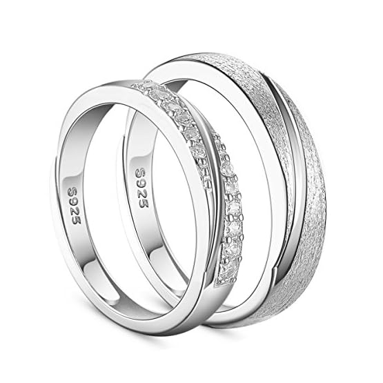 SHEGRACE Par de Anillos de Pareja en Plata de Ley 925 con Grabado Esmerilado y Anillos de Compromiso de Circonio 3A…