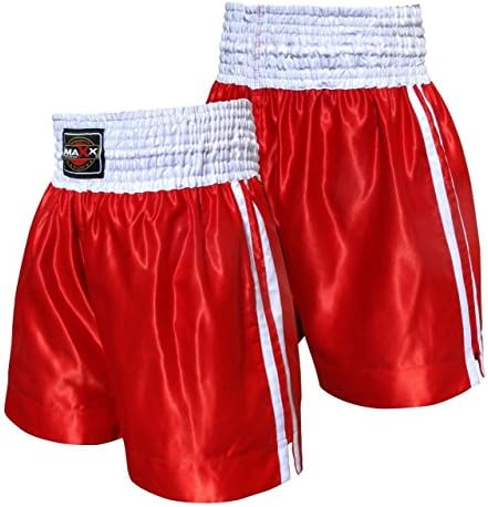 Maxx Boxing Shorts Pro Trunks Kick Boxing MMA Training Gym Men Red Blue Black (Medium, Red)