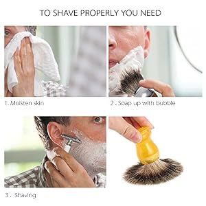 Anself Hair Shaving Brush Professional Pure Badger Yellow Handle Barber Salon Men Facial Beard Cleaning Appliance Shave… - Image 3
