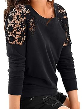 Jusfitsu Damen Übergröße Sommer Spitzen Bluse Shirt Loose T-Shirts Lace Langarm Oberteil Tops Tunika(DE S-3XL)