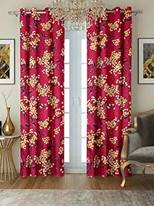 Cortina Polyester Floral Curtain Set with Grommets Machine Washable ? Door Installation ? Bedroom Living Room Kids Room Hall Kitchen Office ? Curtains 9 Feet Long Set of 2 ? Pink