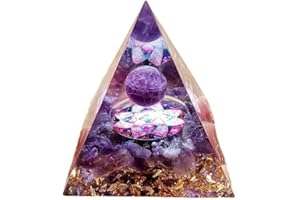 VNSTKWW Moonstone Crystal Orgone Pyramid Ogan Crystal Energy Tower Nature Amethyst Reiki Chakra Crushed Stone Flower of Life Crystal Orgonite Pyramid Healing Chakra Pyramid Gift for Friend