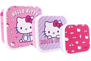 My sweety pop - Juego de 3 cajas de merienda de Hello Kitty - Caja para aperitivos - Almuerzo para niños - Guardería - Escuela - Vacaciones - Comida - 11,5 cm (rosa/morado)