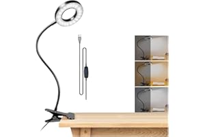 NIWWIN Lampade da lavoro,Lampade con pinza, lampada da tavolo regolabile, temperatura a 3 colori, alimentazione USB, lampada da scrivania, 48 LED da 7 Watt, supporto girevole a 360 gradi