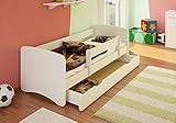 BEST FOR KIDS Kinderbett 90x160 mit Rausfallschutz + Schublade 44 Designs (Weiß)