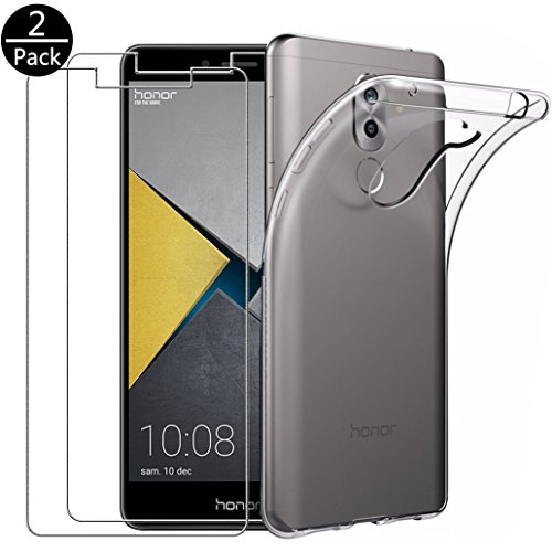 Cover Honor 6X + [2-Pack Pellicola Protettiva in Vetro Temperato], YooweiÂ® Cover Honor 6X Silicone Morbido TPU Chiaro Cristallo Estremamente Sottile Puro Trasparente per Huawei Honor 6X