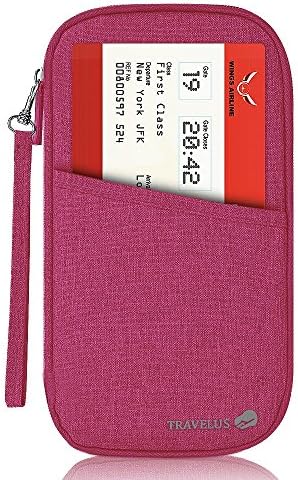 Fleulumira Travel Passport Wallet Holder Document Bag Card Cash Organiser With Hand Strap (Rose)