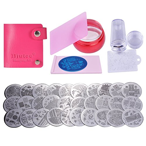 Biutee 2017 maniküre Stempelschablonen 30 er model Nail Art Stempelschablonen+2 set stamper und scraper +1pcs Stempelschablonen Basis mit aufbewahrungtasche（color by Random） - 2