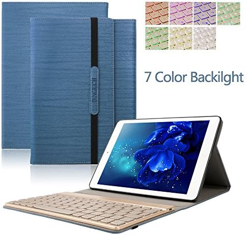 Ipad Air 2 Keyboard Backlit Case,Dingrich Elegant Apple ipad Air 2 Leather Case + Screen Protector + Stylus Folding ipad Cases With Removable Silm 7 colors Backlit Bluetooth Keyboard Smart Filp Portfolio Stand Case Cover Sleeve for Ipad Air 2 Tablet,Dark Blue
