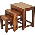 SHRI MINTU'S ART Wooden Nesting Table | Nesting Stools Set of 3 | Peg Table | Solid Wood Sheesham, Brown Finish