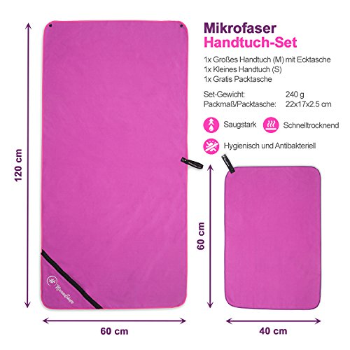 2er-Set Premium Mikrofaser Handtücher – inkl. Packtasche | Ultra saugfähige & schnelltrocknende Sport- und Badehandtücher mit praktischer Reißverschluss Ecktasche | Ideal für Fitness, Yoga, Sauna, Outdoor, Reisen - 4