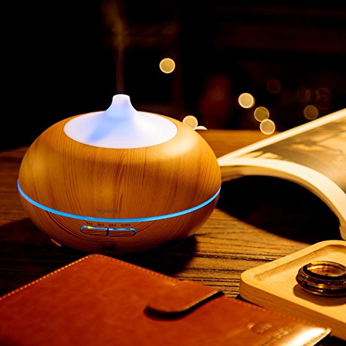 Tepoinn Aroma Diffuser, 300ml Holzmaserung Luftbefeuchter Ultraschall LED Ätherische Öle Humidifier Aromatherapie Diffusor mit farbenwechselnde LED Licht - 3