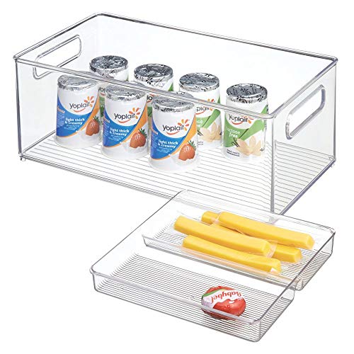 mDesign bac Alimentaire pour Le frigidaire (Lot de 2) - Rangement frigo en Plastique pour charcuterie, légumes, conserves, etc. - bac de Rangement pour la Cuisine ou la Salle de Bain - Transparent