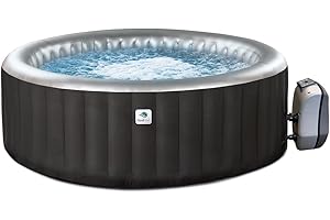 GardWell Whirlpool Round City - für 3 Personen - 105 Luft-Massagedüsen - inklusive Wärmepumpe, Filterkartusche, Poolabdeckung und Bodenschutzmatte