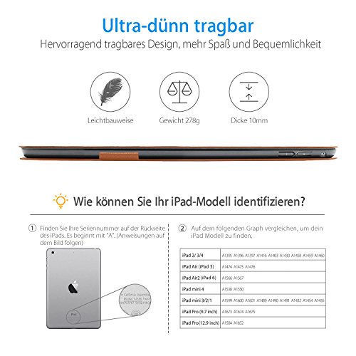 AUAUA iPad Pro 9.7 Hülle, iPad Pro 9.7 PU Leder Tasche Schutzhülle Schal + Clear Schutzfolie(Gift) für Apple iPad Pro 9.7 Zoll Apple Tablet - 9