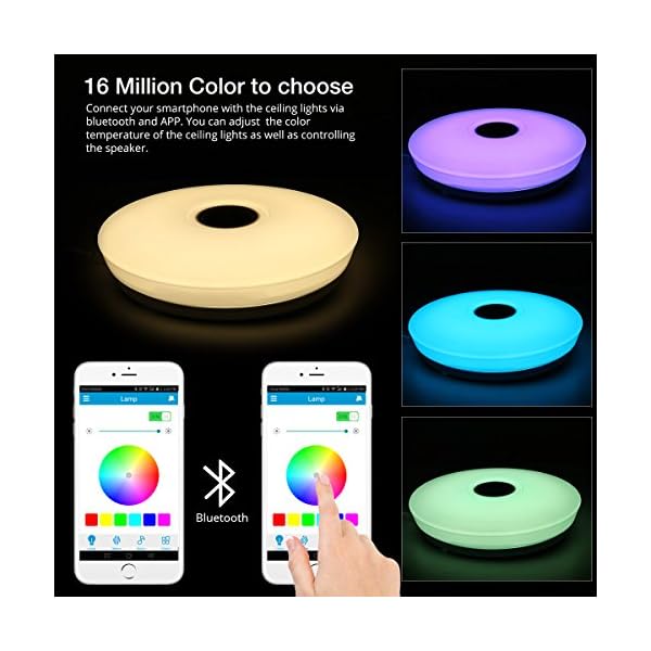 LE 24W LED Ceiling Lights with Bluetooth Speaker Smartphone APP Dimmable 405MM Music Lamp RGBW Color Temperature Adjustable 1500lm 180W Incandescent/50W Fluorescent Equivalent Round Flush Mount Light Ceiling Light Fixture - Image 4
