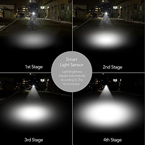 LED Fahradbeleuchtung,CAMTOA 400 Lumen Sensoren LED Fahrradlampe 5 Licht Modi, 2 USB-Kabel Wiederaufladbare wasserdicht IPX6 Fahrradlampe,Superhelle Fahrrad Frontlicht Fahrradlampensets Frontlicht LED Rücklicht für Radfahren,Bergfahrrad - 3