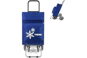 COSHANO Carro de la Compra Plegable con Bolsa Térmica 4 Ruedas para Subir Escaleras, Carrito del Mercado, Bolsa Impermeable isotérmica de 44L litros. (Azul Eléctrrico 2)