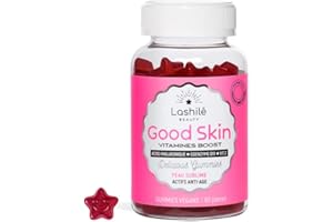 Lashilé Beauty - Complément Alimentaire - Anti-Âge Globale, Fermeté & Éclat de la peau Good Skin Vitamines - Acide Hyaluronique, Q10, Vitamines C & E - Made in France - Cure 1 Mois 60 Gummies