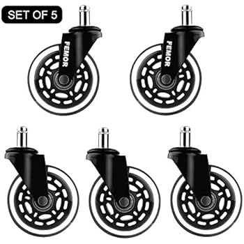 TEKEFT Ruote per sedie da ufficio da gioco Protezione del pavimento Ruote in gomma (5 set) con dimensioni standard dello stelo (Grigio