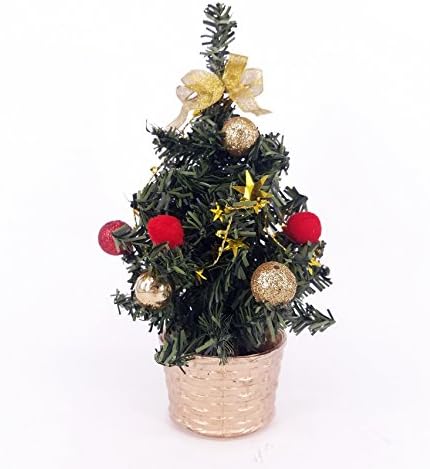 20cm/9''inch Decorative Artificial Mini Gold Christmas Tree for Indoor Children'S Room Desk Living Room with appr. 10 Accessories