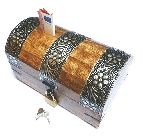 S22S Spardose Spartruhe aus Holz Sparschwein Sparbox Hochzeitsgeschenk Geburtstagsgeschenk Schatzkiste Schatztruhe Truhe Spardose,Sparbüchse - 2