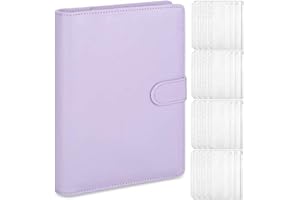 SNOWINSPRING Jcevium A5 Leather Notebook Binder with 16Pcs A5 Plastic Binder Pockets, Budget Envelope System,A5 Budget Planner Binder Cover A