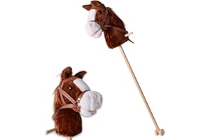 TE-Trend Poney à Chevaucher, Son Enfants Hobby Cheval de Bois Spielpferd Stockpferd Bois Stock Rouleaux 96 CM Braun