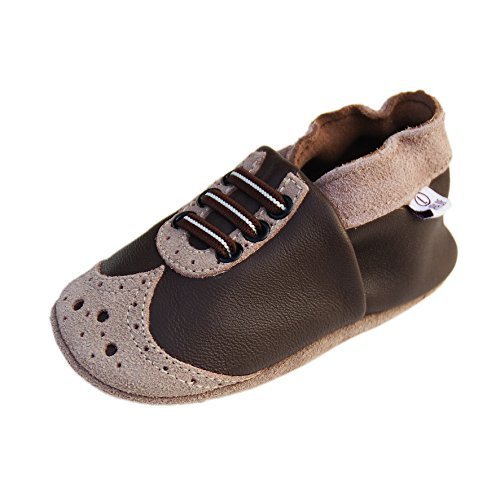 Lauflernschuhe Lederpuschen Hausschuhe Krabbelschuhe Baby -mit Gummisohle- Gr.19-31 Mokassis braun-beige Ledermix 238G