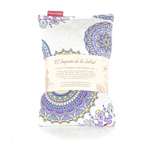 Saco Térmico de Semillas aroma Lavanda, Azahar o Romero tejido Mandalas Lilas (Azahar, 50 cm)