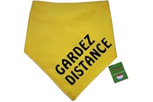 DIMPLES - SEW HAPPY Dimples Bandana pour chien – Gardez Distance – Foulard jaune avec impression gardez vos distances – ne touchez pas le chien 35 cm