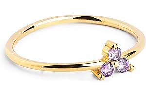 SINGULARU - Anillo Trebol Lavande - Anillo de Plata de Ley 925 con Acabado Baño de Oro de 18 Kt. y Circonitas - Joyas para Mujer - Varios Acabados y Tallas