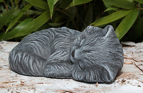 Steinfigur Katze schlafend Steinguss Schiefergrau - 4