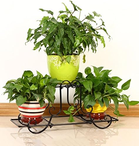 LYTSM® Iron flower racks, Flower shelf Multiple layers Balcony flower stand Floor style Flower pot rack Nordic living room Shelves 69 × 33 × 23cm sturdy Multifunction ( Color : Black )