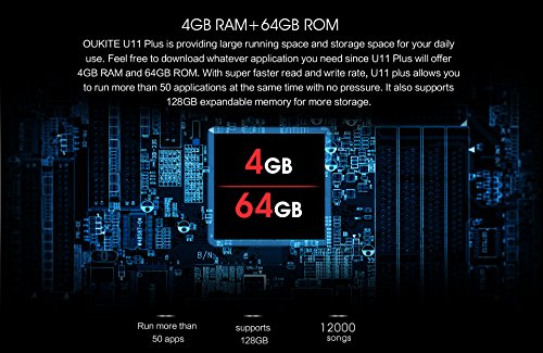 OUKITEL U11 Plus - 5,7 pollici Android 7.0 smartphone, MTK6750T Octa Core 1.5GHz 4GB RAM 64GB ROM, fotocamera doppia 16MP + 16MP, batteria 3700mAh, struttura in metallo, impronte digitali, doppia SIM - bianca