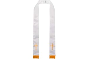 IvyRobes Unisex Adult's Satin Church Clergy Stole with Gold Embroidery Cross Tassel 229cm Clerical Priest Stole