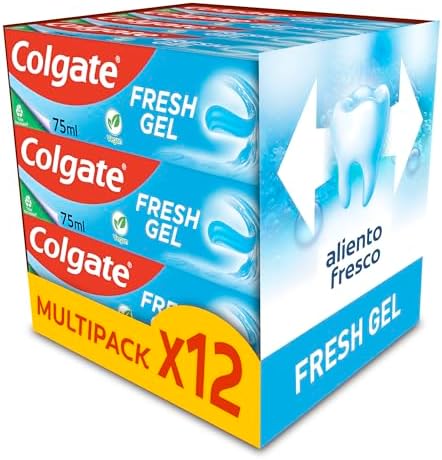 Colgate Fresh Gel dentifricio al fluoro, confezione da 12 pezzi x 75 ml, dentrifico con protezione contro la carie, smalto sano e forte, alito fresco, uso quotidiano, sapore di menta rinfrescante