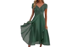 Minetom Femme Robe De Cocktail Soirée Bal en Dentelle Mousseline Manche Courte Promo Demoiselle Honneur pour Fête Cérémonie Anniversaire Bal Mariage Robe