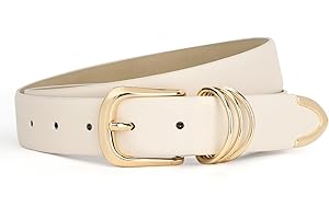 WERFORU Women's Leather Belt with Gold Buckle Ladies Fashion Faux Leather Waist Belt for Jeans Pants Dresses