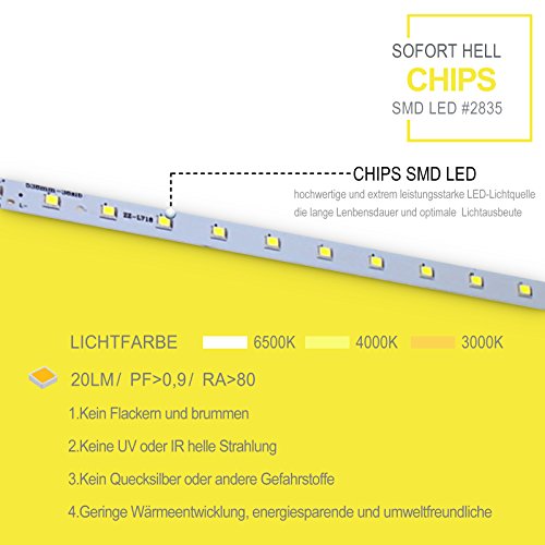 2er Pack OUBO LED Leuchtstofflampe 60CM Leuchtstoffröhre T8 Tube 9 Watt, Warmweiß 3000K, 990LM, Abstrahlwinkel 270°, Nanoröhren, inkl. LED Starter - 3