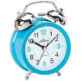 Atlanta 1743/5 Quartzwecker mit Glockensignal, schleichende Sekunde, Retrolook DG-Wecker, Licht, Metallgehäuse blau