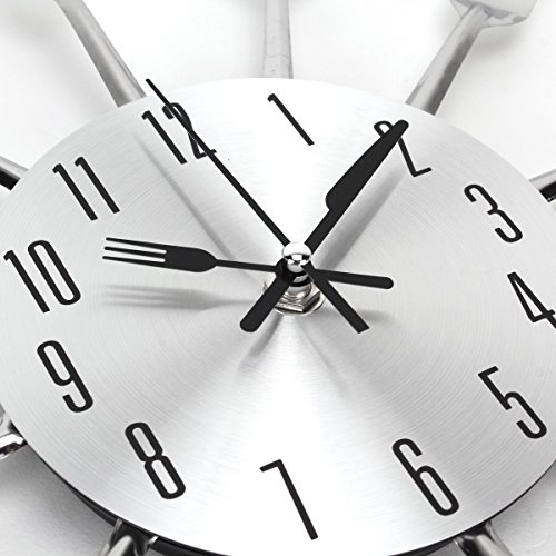 UNIQUEBELLA Besteck Uhr Besteckuhr Küchenuhr Wanduhr Analoger Uhr Metall D 33 cm in Silber - 6