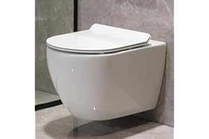 TEAL HOME WC da parete con coperchio per WC con abbassamento automatico – Set completo per WC in ceramica – Ciotola per WC con blocco scientifico inodore, 52 × 36 × 36 cm
