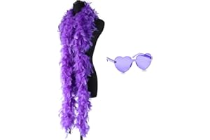 MYBOO Federboa Lila und Herzbrille, 78"/200cm Federboa für Frauen, Kostüm- und Bastelzubehör für Cosplay, Halloween, Kostüm Karneval, Kostümparty